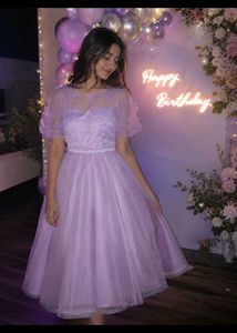 💜 Pastel Lilac 3D Floral Net Midi Dress-XS