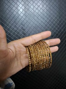 Gold Stone And Black Shimmer Bangles Set