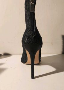 Black Lace Peep-Toe Ankle Boots