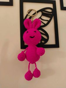 Cute Pink Crochet Bunny Keychain