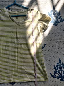 White And Lime Colour Striped Tshirt