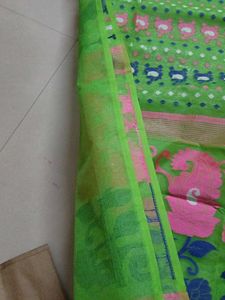 Green &amp; Pink Floral Print Saree