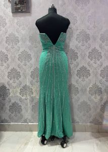 blue beaded gown
