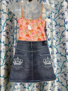 Victoria Beckam embellished Denim Skirt