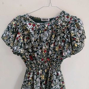 Floral Print Flutter Sleeve Dress