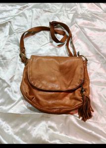 Brown Leather Crossbody Bag with Tassel