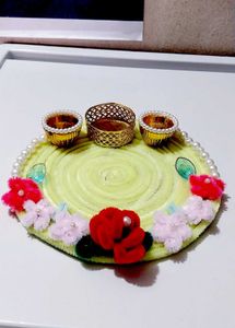 Decorative Puja Thali with Pearl &amp; Flower Accents