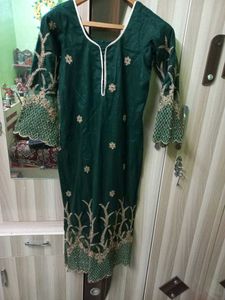 party wear green colour hand work dress