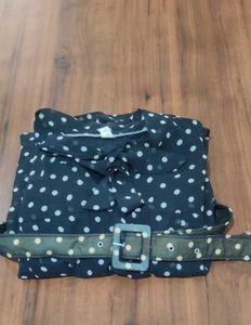 Chic Polka Dot Midi Dress with Belt