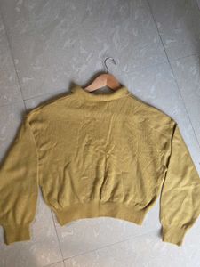 Yellow Quarter Zip Knit Sweater (free size)
