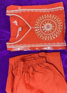 Orange Kurta Set with White Floral Print