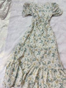 Floral Print Puff Sleeve Midi Dress