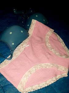 Cute Polka Dot Bra &amp; Pink Lace Panty Set