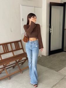 Imported brown fuzzy knit cropped top