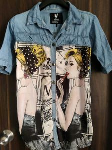 Unique Graphic Print Denim Shirt
