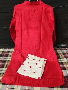 Red Kurta Set with Heart Print Pants