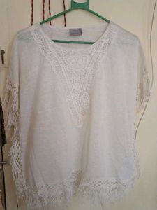 Elegant White Lace Trim Tunic Top