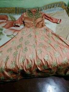 Elegant Peach Embroidered Anarkali Gown
