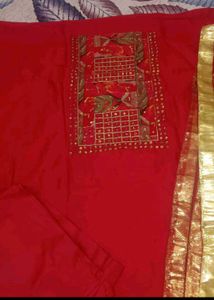 unstitched Red Embroidered Kurta Set
