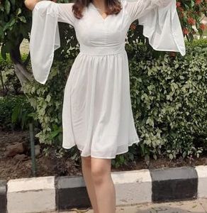 Chic White Bell Sleeve Mini Dress