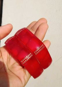 Elegant Red Bangles with Stone Embellishments