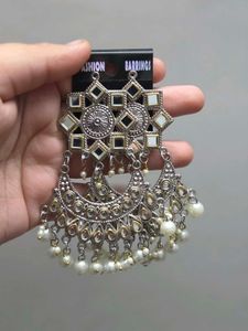 Oxidized Silver Mirror Jhumka Earrings