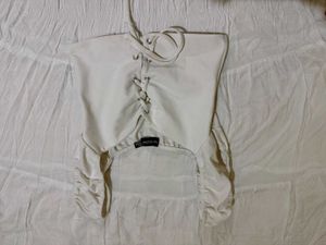 White Lace-Up Off-Shoulder Top