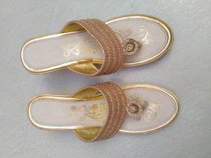 Lady Steps Women's Fancy Slip On Golden Colour Sli
