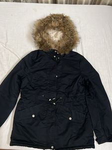 H&amp;M Black Fur Hooded Winter Parka Jacket