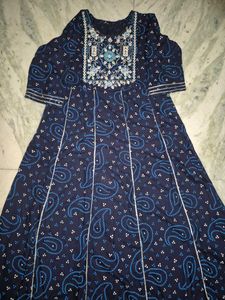 Embroidered Navy Blue Kurta