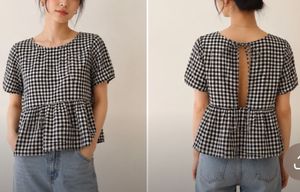 Chic Black & White Gingham Peplum Top