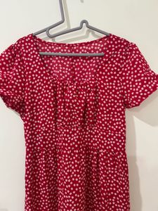 Red Floral Midi Dress with Ruffles