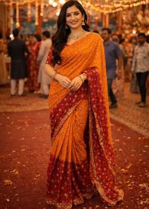 🌹Luxurious Vintage Orange & Red festive saree