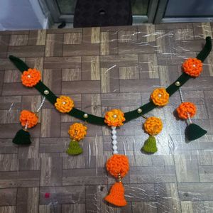 Handmade Crochet Garland with Orange Flowers