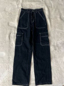 Black Cargo Pants with White Stitching