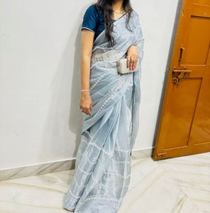 Elegant Blue Embroidered Saree