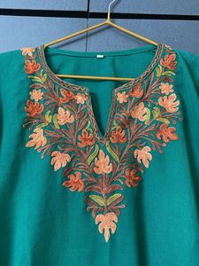 Kashmiri Embroidered Green Kurta
