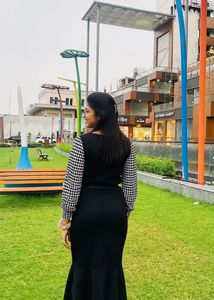 Chic Houndstooth Sleeve Black Dress