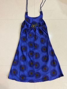 Bohemian Blue Sun Print Halter Gown