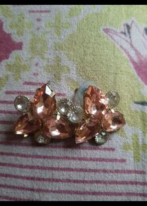 Sparkling Peach & Crystal Stud Earrings