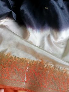 Elegant Black &amp; White Saree with Orange Border