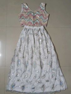 Elegant White Sequin Lehenga Set
