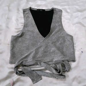 Sparkly Silver Wrap Crop Top