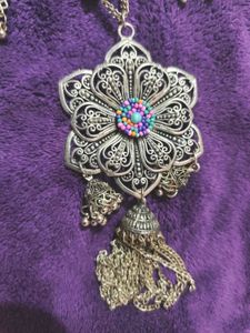 silver oxidised Bohemian Filigree Flower Pendant N