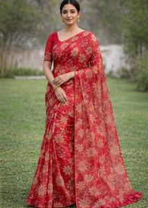 Floral Print Saree with FREE Towel |