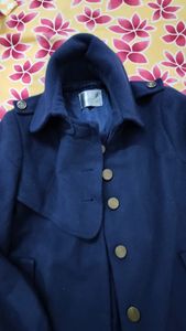 Blue Long Winter Jacket with a belt