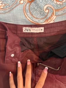 Chic Burgundy Coated Jeans