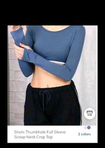Blue Thumbhole Crop Top