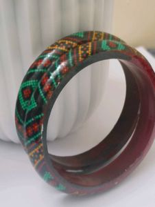 wooden Vibrant Patterned Bangles Set of 2