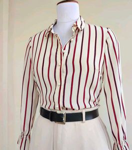 Striped Blouse with Ruffled Sleeves